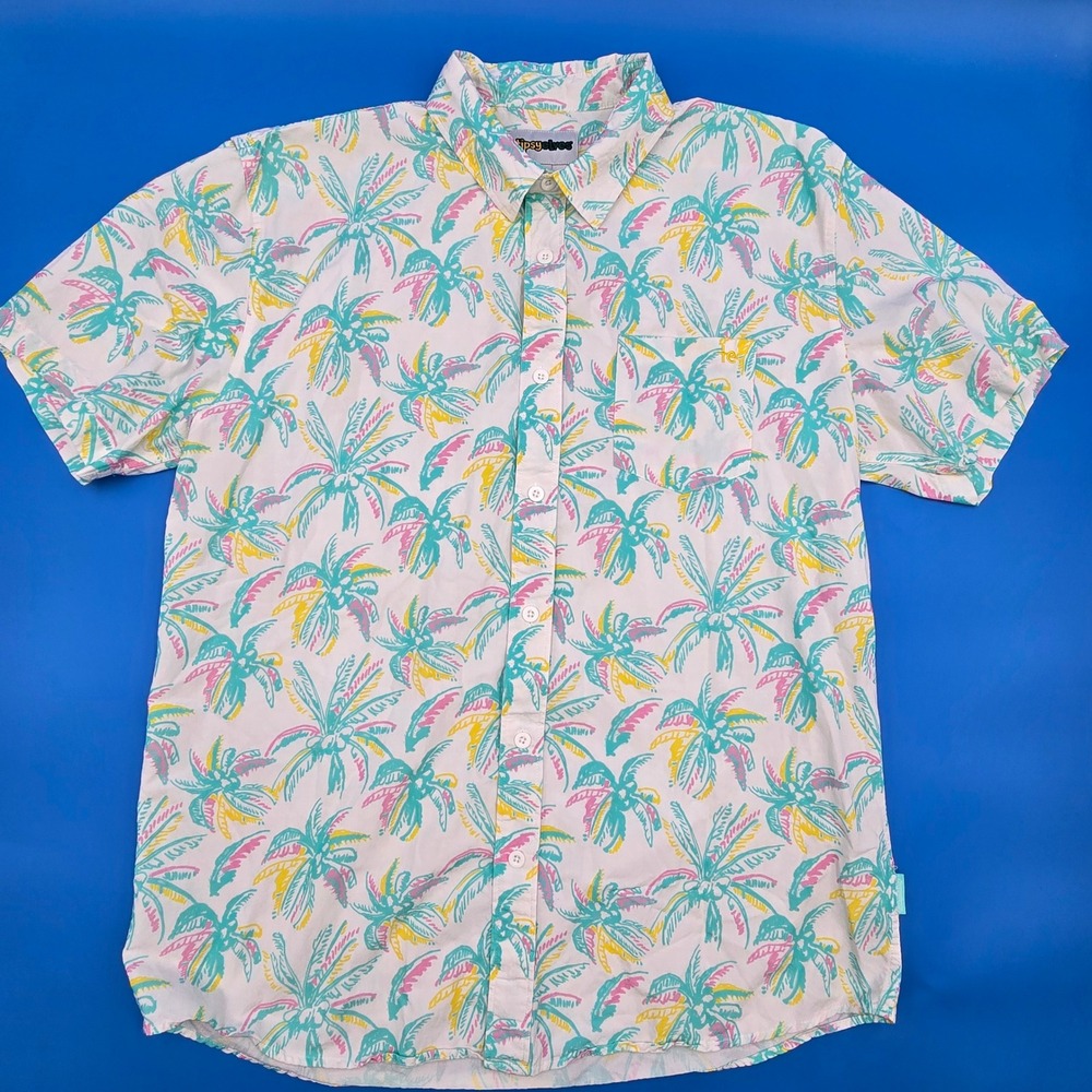Tipsy Elves Palm Tree‎ Hawaiian Shirt Mens XL Pastel Vaporwave Tropical Retro